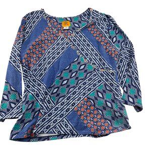 Ruby Rd. Womens Long Sleeve Geometric Print Tunic Top size Medium